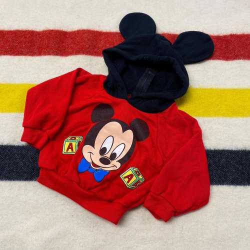 Sz Newborn 80s Mickey Mouse Disney Red Hoodie Sweatshirt USA Made