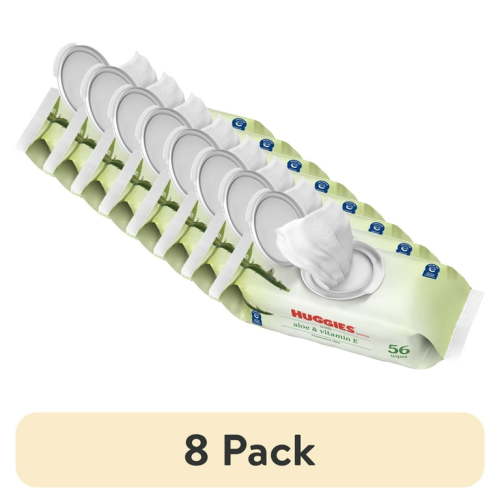 (8 pack) Huggies Aloe & Vitamin E Baby Wipes for Sensitive Skin, Unscented, 1 Flip-Top Pack, (176 Wipes)