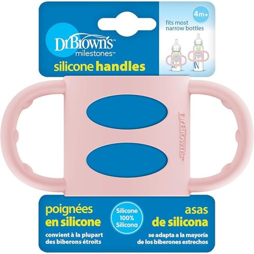 Dr. Brown's Milestones 100% Silicone Baby Bottle Handles, Narrow, Removable Easy-Grip Transitional Sippy Cup Handles, Light Pink, 4m+, 1 Pack