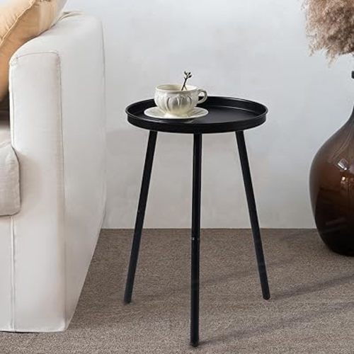 AOJEZOR 3 Legged Side Table End Table Small Side Tables All Matte Black