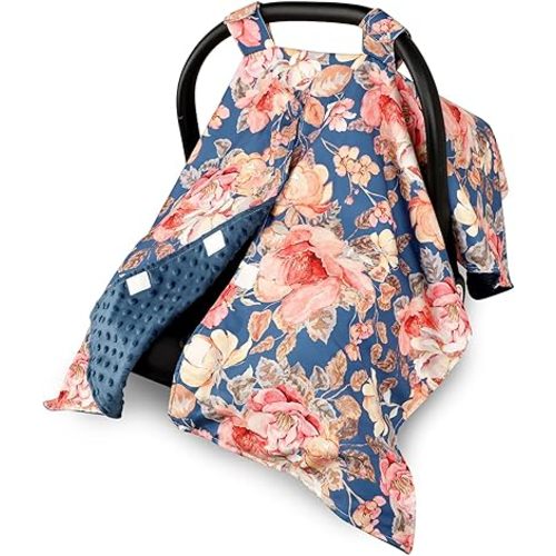 TANOFAR Car Seat Cover Baby, Carseat Covers Baby Boy Girl, Peekaboo Opening Infant Car Seat Cover for Winter, Warm & Cozy, Blue Floral