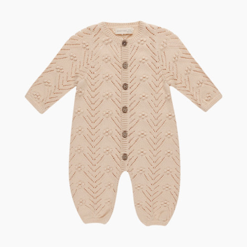 Quincy Mae Long Sleeve Bobble Romper - Shell, 6-12 M