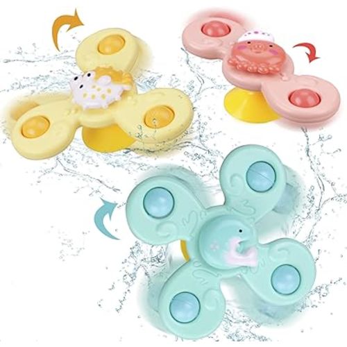 Suction Cup Toy for Baby,3 Pcs Spinning Toy Early Education Bathtub Toy Sea Animals Design Super Suction Intelligence Development High Chair Toys with Suction Cups Toddler Travel Toys Gift...
