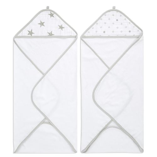 aden + anais Classic Hooded Baby Bath Towel, 100% Terry Cotton, 2 Pack, Dusty