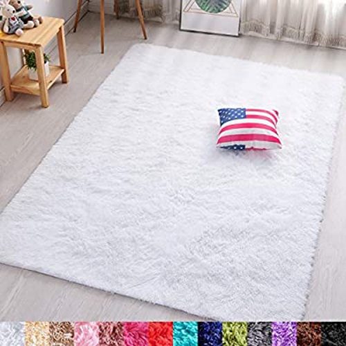 PAGISOFE White Fluffy Shag Area Rugs for Bedroom 5x7, Soft Fuzzy Shaggy Rugs for Living Room Carpet Nursery Floor Girls Room Dorm Rug - 5' x 7'