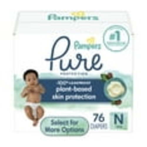 Pampers Pure Protection Newborn Diapers, 76 Count - Hypoallergenic, Shea-Butter Enriched, 12-Hour Leak Protection