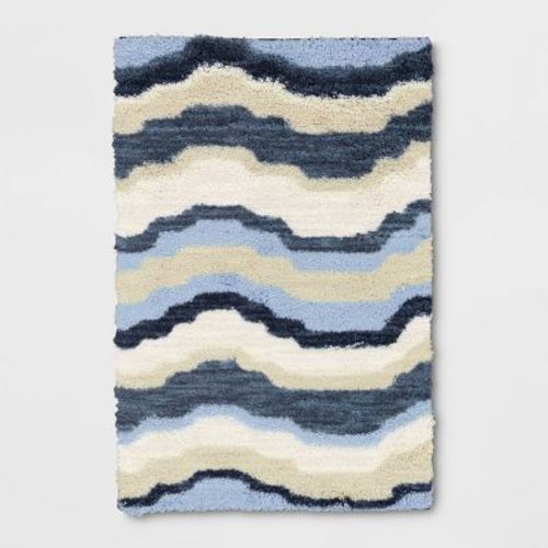 4'x6' Waves Area Kids' Rug Blue/green - Pillowfort™: Tufted High Pile, Skid-resistant, Oeko-tex Certified