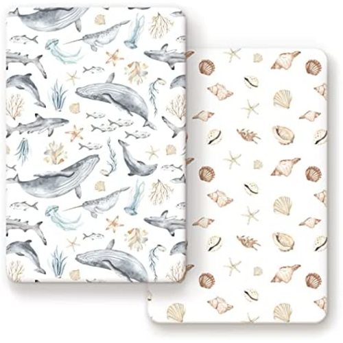 Stretch Ultra Soft Jersey Knit Fitted Pack n Play Sheets Set 2 Pack, Portable/Mini Cribs Sheets for Boys and Girls