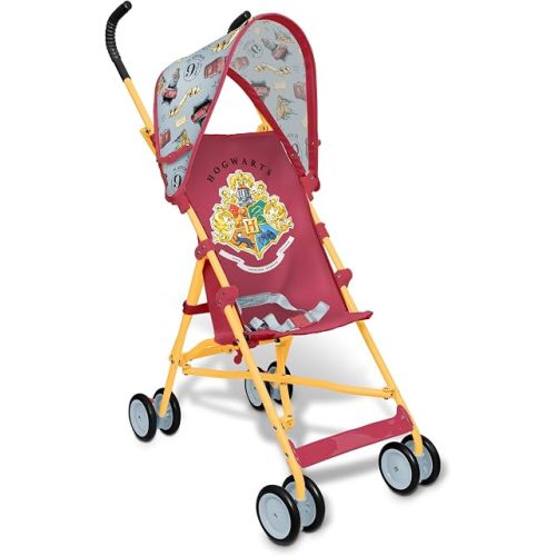 Harry Potter Cochecito paraguas para niños pequeños – Cochecito de viaje plegable ligero con arnés de 3 puntos, ruedas de bloqueo, toldo ajustable, compacto y portátil