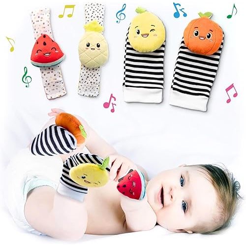BABY K Baby Rattle Socks & Wrist Toys (Set C) - Newborn Toys for Baby Boy or Girl - Brain Development Infant Toys - Hand and Foot Rattles Suitable for 0-3, 3-6, 6-12 Months Babies