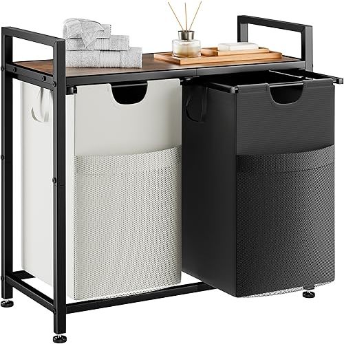 Lulive Double Laundry Hamper, Multifunctional Basket Organizer, 112L Laundry Sorter with Removable Bags and Fabric Handles, Large Top Shelf Laundry Bag for Bathroom, Dorm, Laundry Room