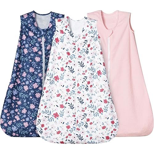 david's kids 3 Pack Micro Fleece Baby Sleep Sack 0-6 Months, Soft Baby Wearable Blankets with 2-Way Zipper, Comfy Sleeping Bags for Infant Newborn Girls Neutral, Small Size, Floral