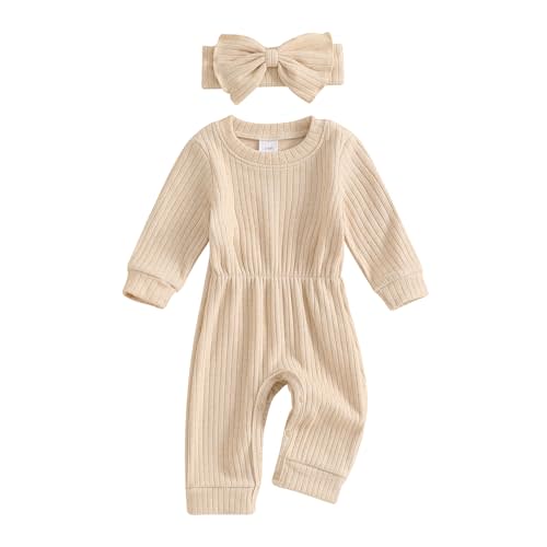 Karwuiio Newborn Baby Girl Coming Home Outfit Long Sleeve One Piece Romper Jumpsuit Infant Fall Clothes Sets