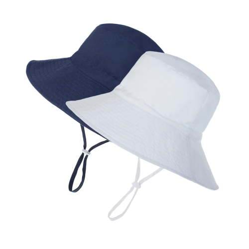 Zando 2 Pcs Baby Sun Hat Wide Brim UPF 50+ Sun Protection Hats for Toddlers Sombrero Bucket Hat Adjustable for Baby Boys and Grils 2 Pack Navy White 3-6 Months