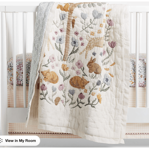 Wonderland Prairie Embroidered Organic Cotton Voile Baby Crib Quilt