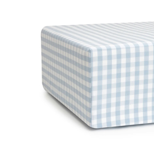 Luxe Premium Cotton Crib Sheet in Light Blue Gingham