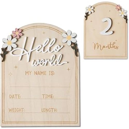 Baby Announcement Sign, Hello World Newborn Sign for Hospital, She’s Here Card, Baby Announcements Ideas, Newborn Photography Props Double-Sided (HW4)