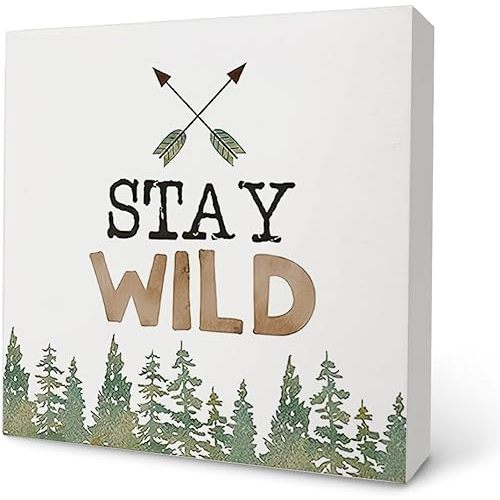 Knibeo Nursery Decor, Stay Wild Wood Box Sign,Forest Nursery Decor for Boys 5x5