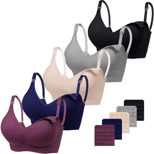 Vinfact 5Pack V Neck Nursing Bras for Breastfeeding Maternity Bra for Pregnancy Seamless Sleep Bralettes with Bra Extendes