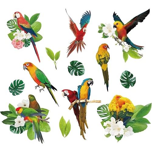 SUPERDANT Tropical Plants Parrot Wall Stickers Green Leaf Birds Watercolor Flower Vinyl Decals for Kids Nursery Bedroom Living Room DIY Art Home Decor Murals School Dormitory Wall Decor