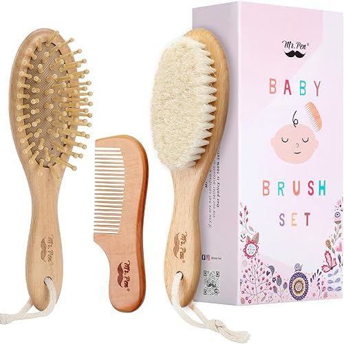 Mr. Pen- Baby Brush and Comb Set, 3Pcs, Wooden, Baby Hair Brush, Cradle Cap Brush, Baby Brush Set for Newborns, Infant Hair Brush, Baby Comb and Brush Set, Newborn Hair Brush, Baby Brushes for Hair
