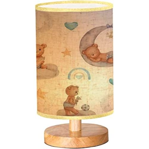 Small Table Lamps Watercolor seamless bear boy airplane balloon heart rainbow for Linen Fabric Shade Adjustable Light Bedside Lamp Desk Reading Lamps Nightstand Lamp for Bedroom Office Nursery