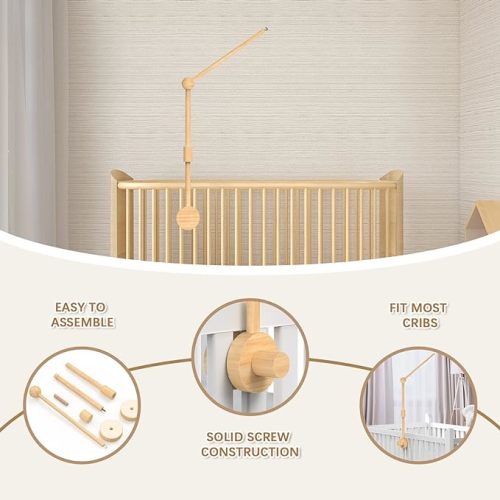 FEISIKE Baby Crib Mobile Arm, Mobile Arm for Crib Baby Mobile Hanger for Crib Nursery Decor Girls Boys Baby Crib Mobile Holder Arm Hanging Wooden Decoration Attachment Newborn 34 inch - Knob