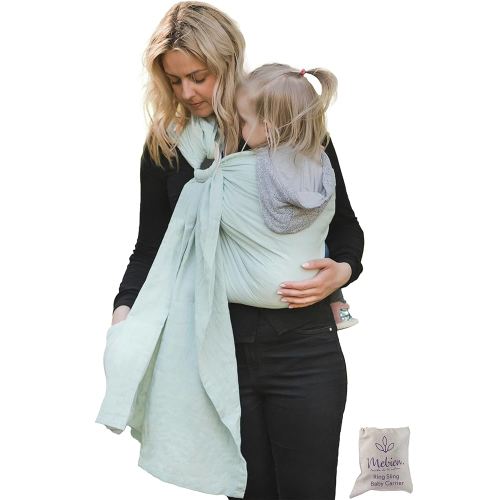 Baby Sling Carrier – Breathable 100% Cotton Wrap for Infant Support, Ring Sling Baby Carrier – Adjustable Muslin Fabric, Light Green Baby Carrier Newborn to Toddler – Soft Chest Hold for Travel