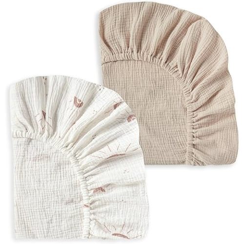 2 Pack Fitted Crib Sheet tan/sun