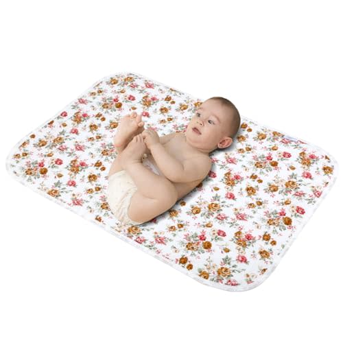 Baby Diaper Changing Pad, 21 5/8" x 31.5" Waterproof Changing Pad Liners - Reusable Soft and Absorbent Portable Changing Mat(Floral4-1PCS)