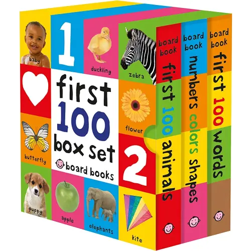 First 100 Board Book Box Set (3 books): First 100 Words, Numbers Colors Shapes, and First 100 Animals