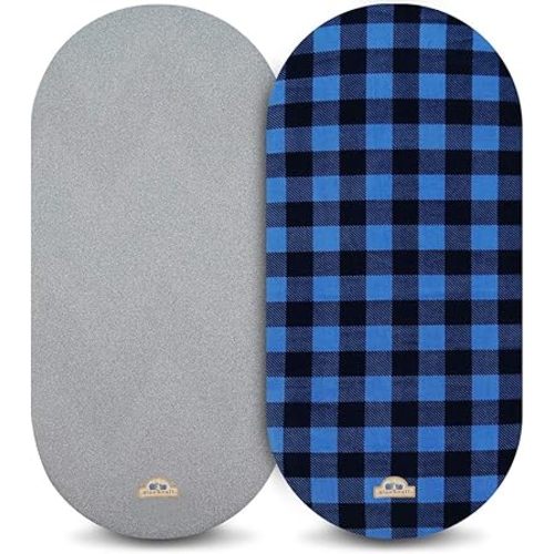 BlueSnail Soft and Strechy Bassinet Fitted Sheet, Cradle Sheets for Bassinet Pad/Mattress 2pk (Bassinet, Navy buffola Plaid)