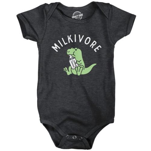 Milkivore Baby Bodysuit Funny Cute Milk Drinking Baby Dinosaur Jumper For Infants - Crazy Dog Baby Bodysuit Black Newborn