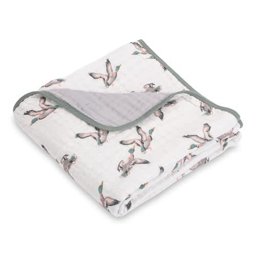 LollyBanks Muslin Baby Blanket 100% Organic Cotton, Muslin Quilt Lightweight, Toddler Blanket for Boys and Girls, 6 Layers Baby Blankets 47"x 47", Soft Nursery Receiving Blankets (Duck Print)