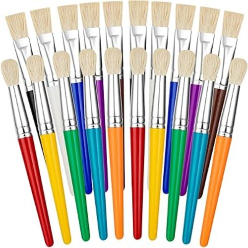 20 Pcs Paint Brushes for Kids Bulk - Round and Flat Kids Paint Brushes, Easy Clean and Hold Toddler Paint Brushes for Acrylic Oil Watercolor Washable Paint