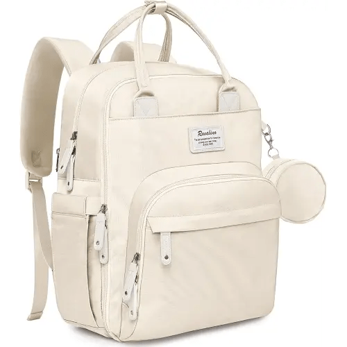 RUVALINO Diaper Bag Backpack, Multifunction Travel Pack Maternity Baby Changing Bags, Large Capacity, Waterproof, Beige