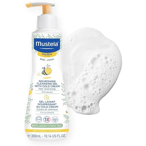 Mustela Baby Nourishing Cleansing Gel – Hair & Body Wash for Dry Skin - with Natural Avocado, Cold Cream & Beeswax - 10.14 fl. oz.