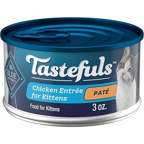 Blue Buffalo Tastefuls Wet Cat Food Paté for Kittens, Made with Natural Ingredients | Chicken Entrée, 3-oz. Cans (24 count )
