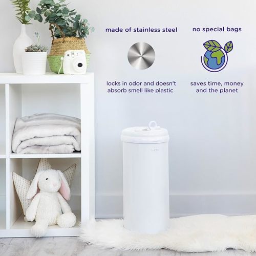 Ubbi Steel Diaper Pail, Odor Locking, No Special Bag Required, Award-Winning, Registry Must-Have, Ivory