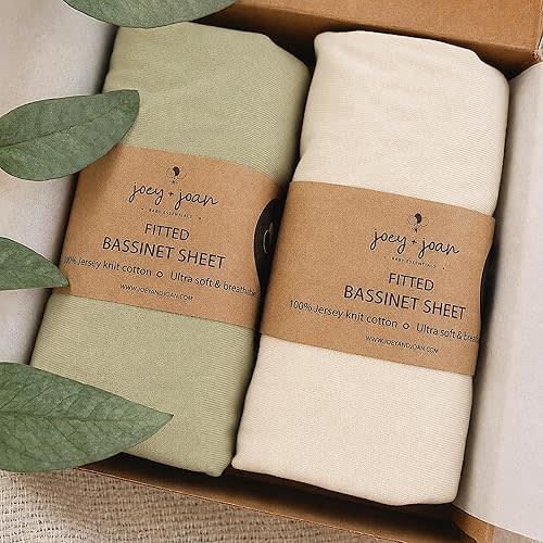Bassinet Fitted Sheets 20"x33" for Baby Beside Dreamer Bassinet & Bedside Sleeper – Snuggly Soft 100% Jersey Cotton – Green + Ivory – 2 Pack