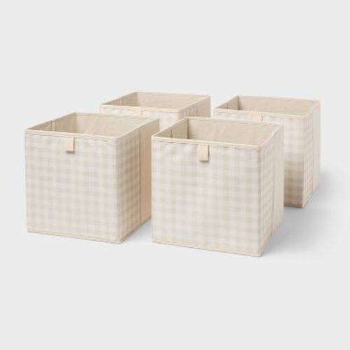 11" Dual 4pk Fabric Bin Tan/Gingham - Brightroom™