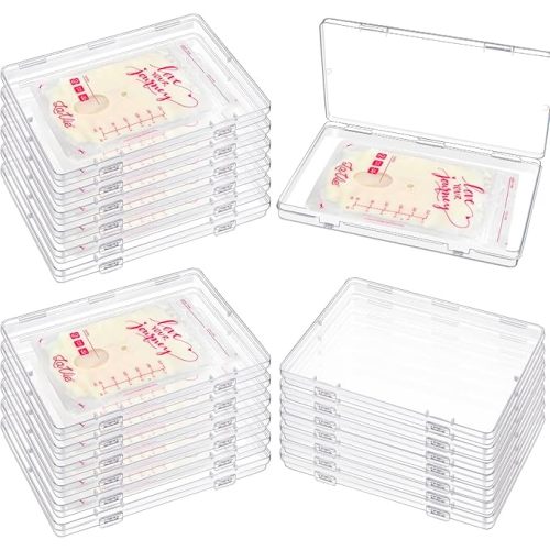 GRETJOB 18 Pcs Clear Flat Breast Milk Freezer Storage Organizer, Space Saving Breastmilk Freezer Tray for Breastfeeding Bag Organization, Reusable Breastmilk Storage Containers, 7.48 x 5.11 x 0.67 in