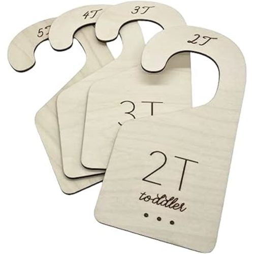 Toddler Closet Size Dividers Kids Closet Organizer – & Durable Birch Kids Closet Dividers from 2-Years to 5-Years – Timeless Etched Design for Any Kids Decor 2T-5T (Set of 4)