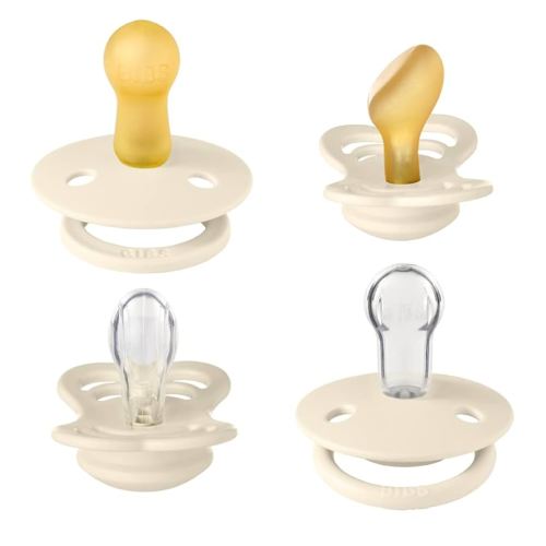 BIBS Try-It Collection | 4-Pack Soothers | BPA-Free Round, Anatomical & Symmetrical Nipple | Natural Rubber Latex/Silicone | Made in Denmark | 6-18 Months | Ivory