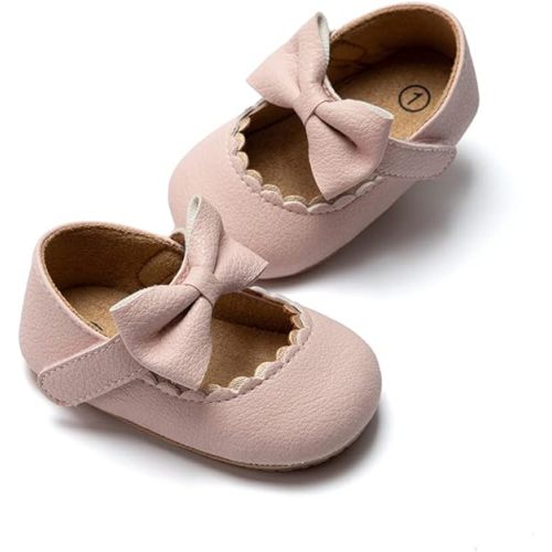 Meckior Infant Baby Girls Soft Sole Bowknot Princess Wedding Dress Mary Jane Flats Prewalker Newborn Light Baby Sneaker Shoes