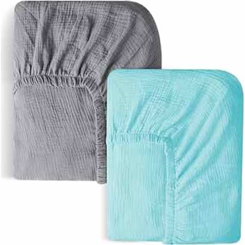 Muslin Crib Sheets 2 Pack 100% Cotton Sheets for Standard Crib Sheets and Toddler Sheets Baby Unisex Girls Boys Crib Sheets 28x52 Inch Soft Cotton Sheets Breathable Crib Sheets Bohemian Cotton