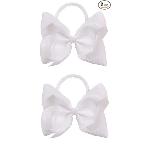 2Pcs 6 Inches Ribbon Baby Girls Headbands Infant Elastic Hairbands Large Cheer Bow Hair Band Accessories for Child Toddlers Girls (White)