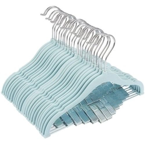Blue Velvet Clothes Hangers with Clips for Baby Nursery and Kids Closet, Ultra Thin, Nonslip (12 Inches, 24 Pack)