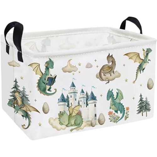 Essme Rectangular Kids Baskets,Dinosaur Storage Box,Cute Basket for Kids with Handles for Room Decor, Book Bins,Shelf Basket.(Castle Dinosaurs