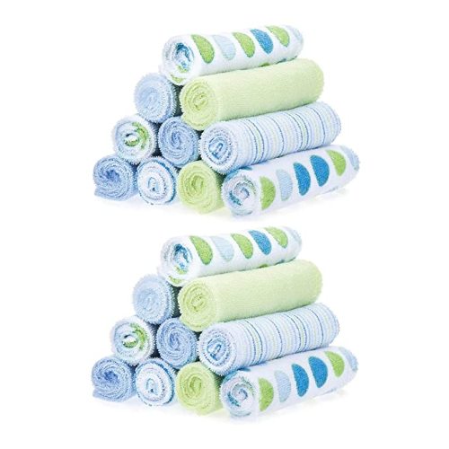 Spasilk Washcloth Wipes Set For Newborn Boys And Girls, Soft Terry Washcloth Set-Pack Of 20, Blue Dot
